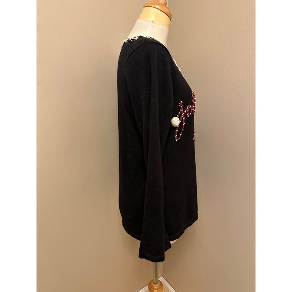 Berek Scoop Neck Beaded Sequin Embroidered Jolly Santa Christmas Sweater Sz Med - Picture 5 of 8